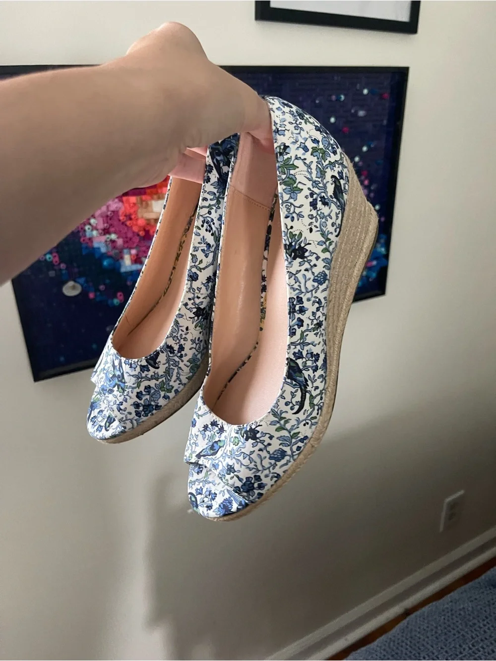 Bandolino Blue and White Floral Espadrille Flats